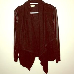 Ginger G Black Cardigan with Leather Sleeves